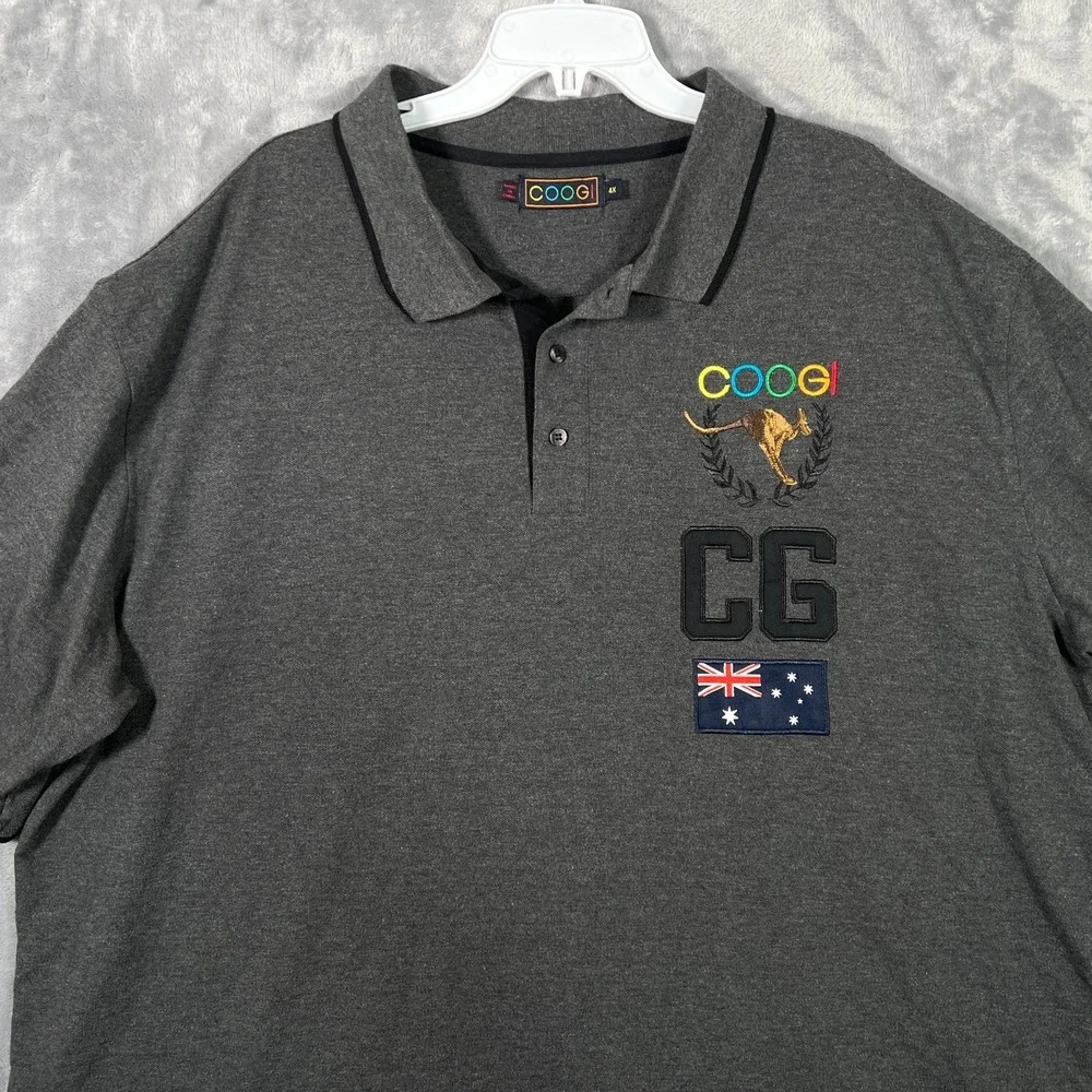 Coogi Polo Shirt Mens 4XL Kangaroo Y2K Hip Hop Baggy Loose Gray Embroidered